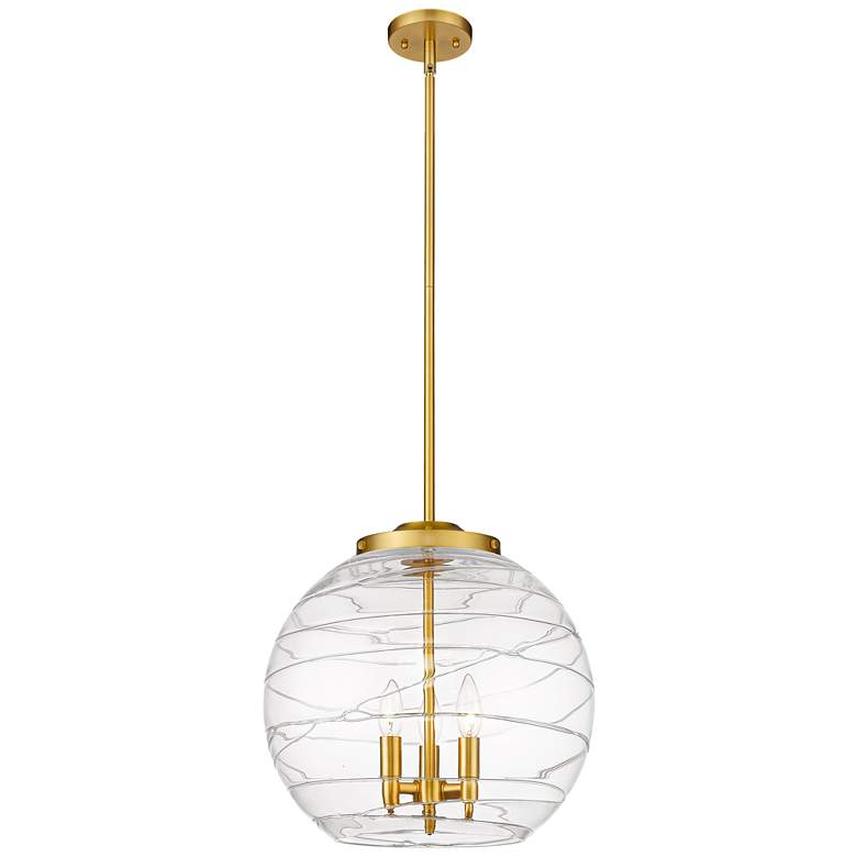 Image 1 Athens 16" 3-Light Satin Gold Pendant w/ Clear Deco Swirl Shade