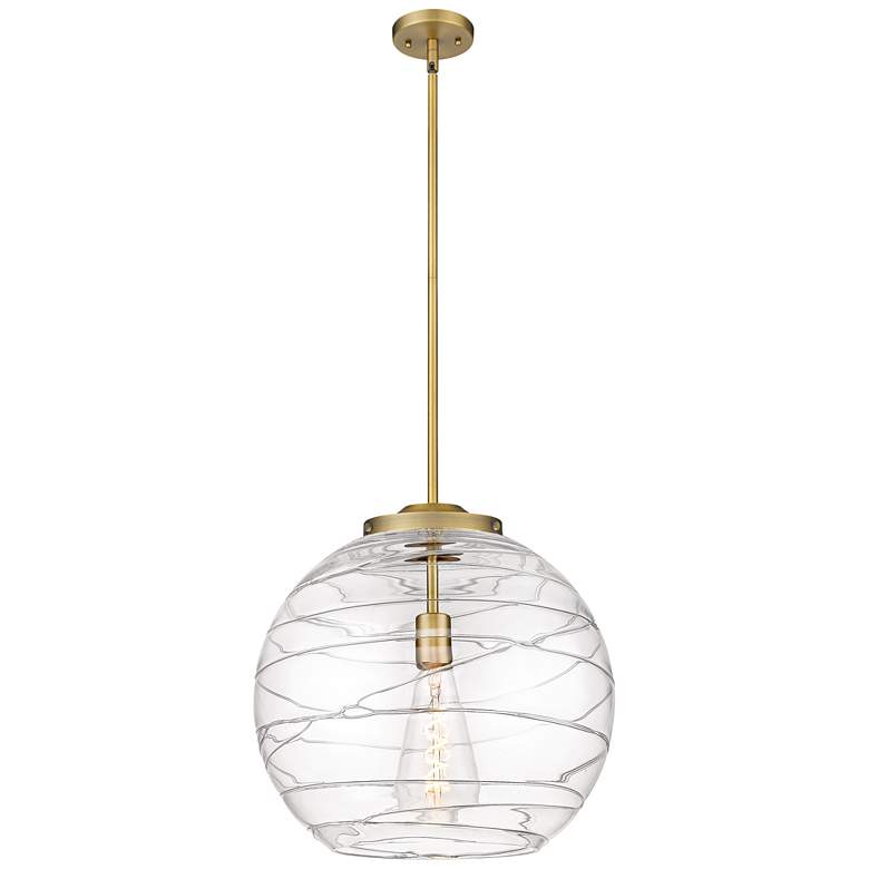 Image 1 Athens 16" Brushed Brass Pendant w/ Clear Deco Swirl Shade