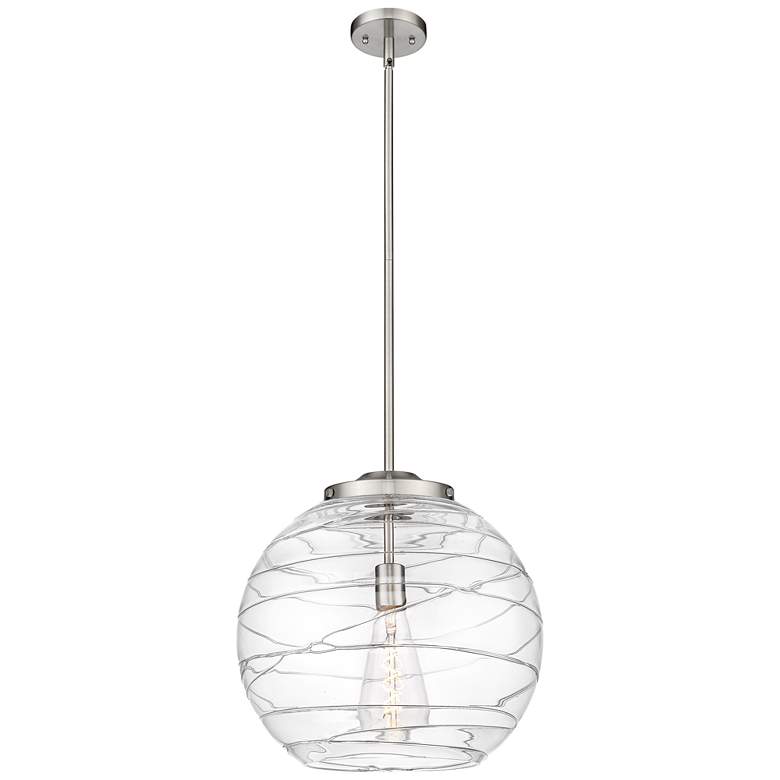 Image 1 Athens 16 inch Brushed Satin Nickel LED Pendant With Clear Deco Swirl Shad