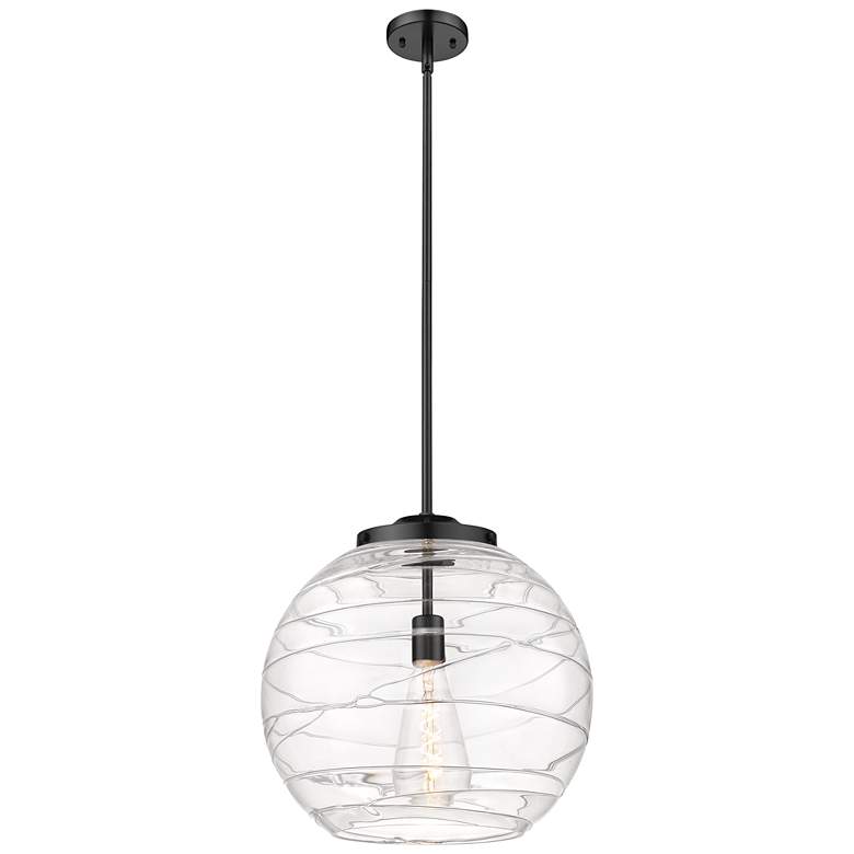 Image 1 Athens 16 inch Matte Black LED Pendant With Clear Deco Swirl Shade