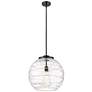 Athens 16" Matte Black LED Pendant With Clear Deco Swirl Shade