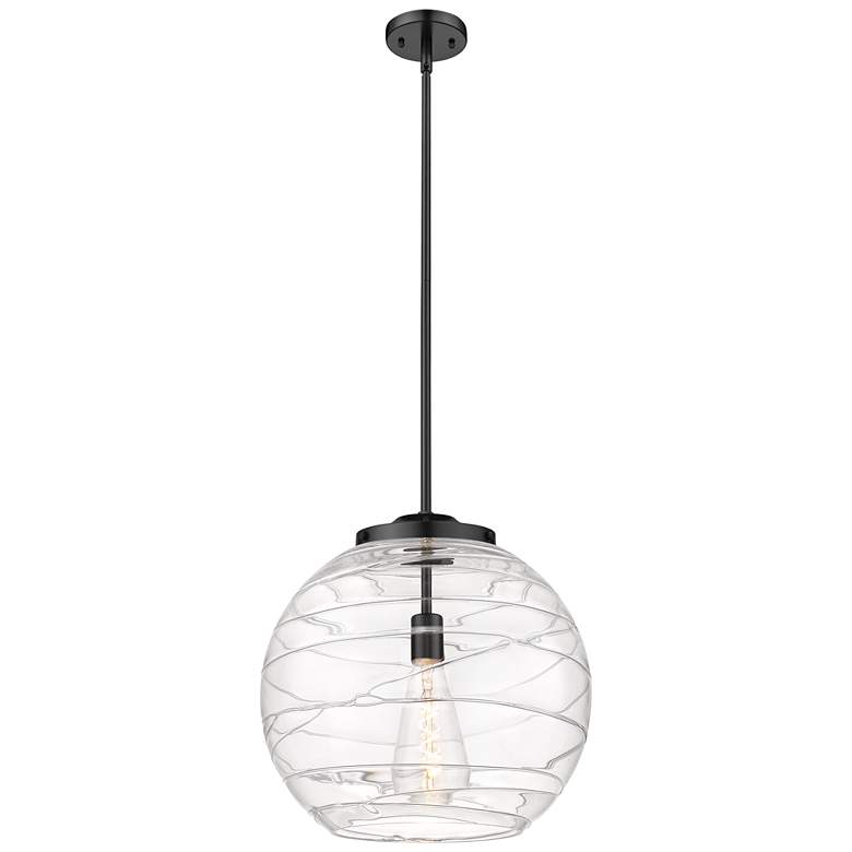 Image 1 Athens 16" Matte Black LED Pendant With Clear Deco Swirl Shade