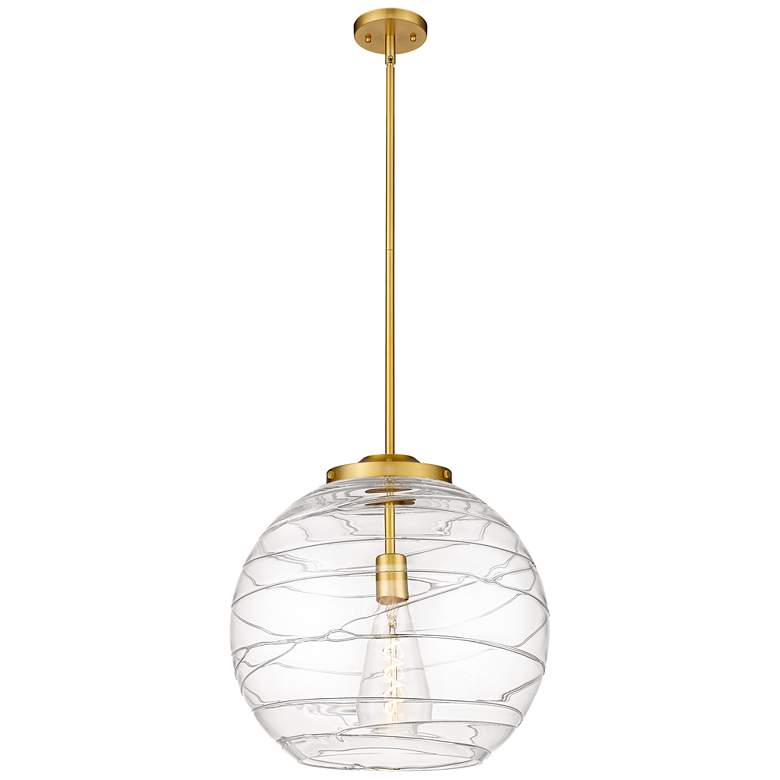 Image 1 Athens 16 inch Satin Gold LED Pendant With Clear Deco Swirl Shade