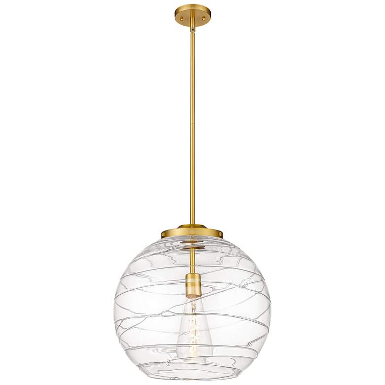 Image 1 Athens 16" Satin Gold Pendant w/ Clear Deco Swirl Shade