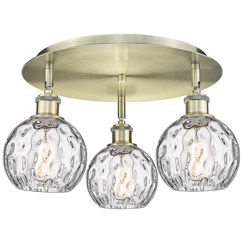 Image 1 Athens 17.63" Wide 3 Light Antique Brass Flush Mount With Water Glass