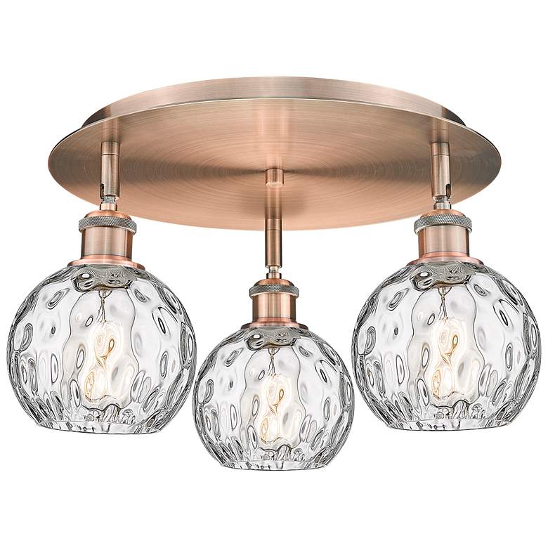 Image 1 Athens 17.63 inch Wide 3 Light Antique Copper Flush Mount w/ Water Glass S