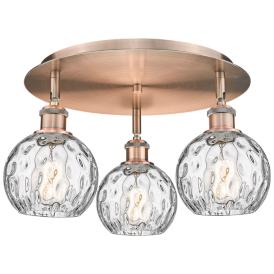 Athens 17.63" Wide 3 Light Antique Copper Flush Mount w/ Water Glass S Athens 17.63" Wide 3 Light Antique Copper Flush Mount w/ Water Glass S