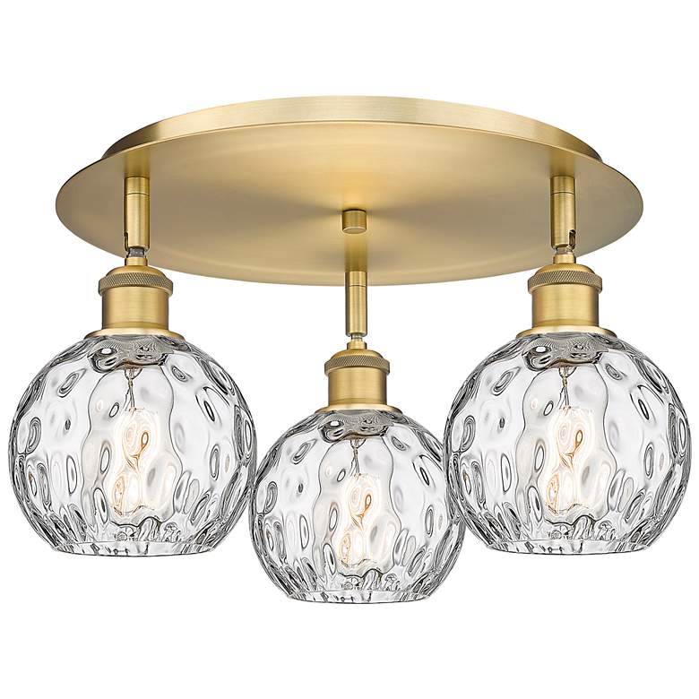 Image 1 Athens 17.63" Wide 3 Light Brushed Brass Flush Mount With Water Glass