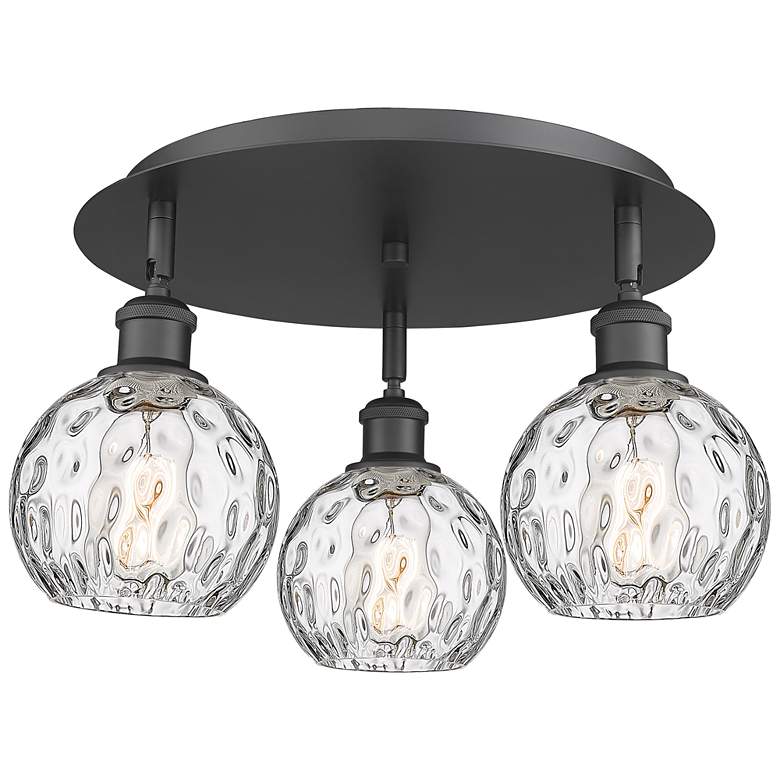 Image 1 Athens 17.63" Wide 3 Light Matte Black Flush Mount With Water Glass Sh