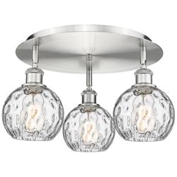 Athens 17.63&quot; Wide 3 Light Satin Nickel Flush Mount With Water Glass S