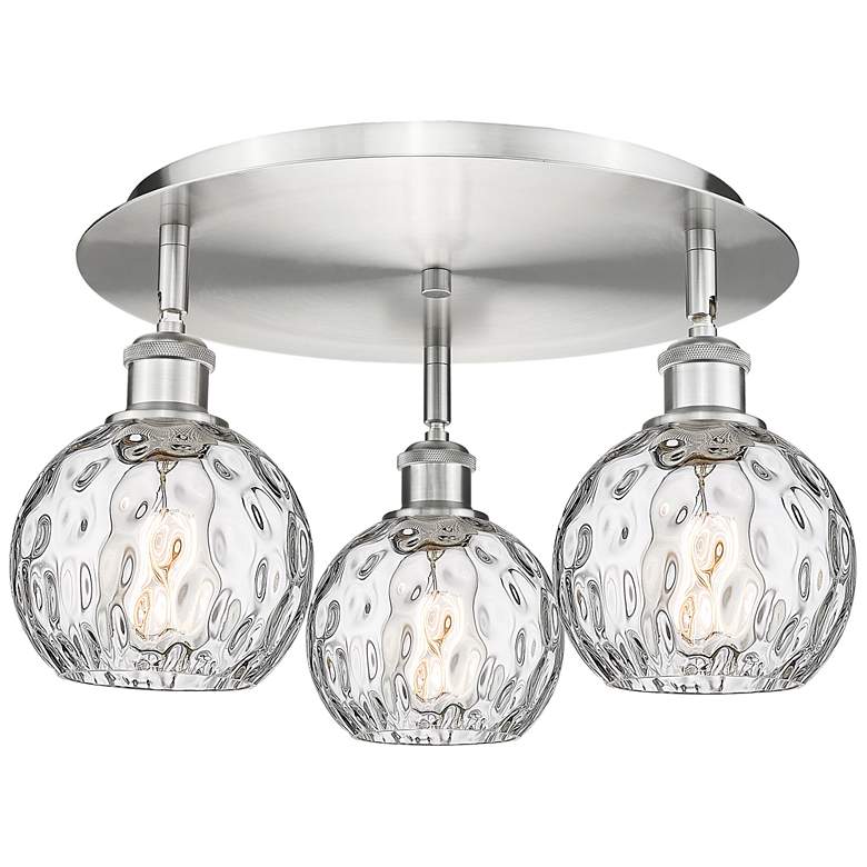 Image 1 Athens 17.63 inch Wide 3 Light Satin Nickel Flush Mount With Water Glass S