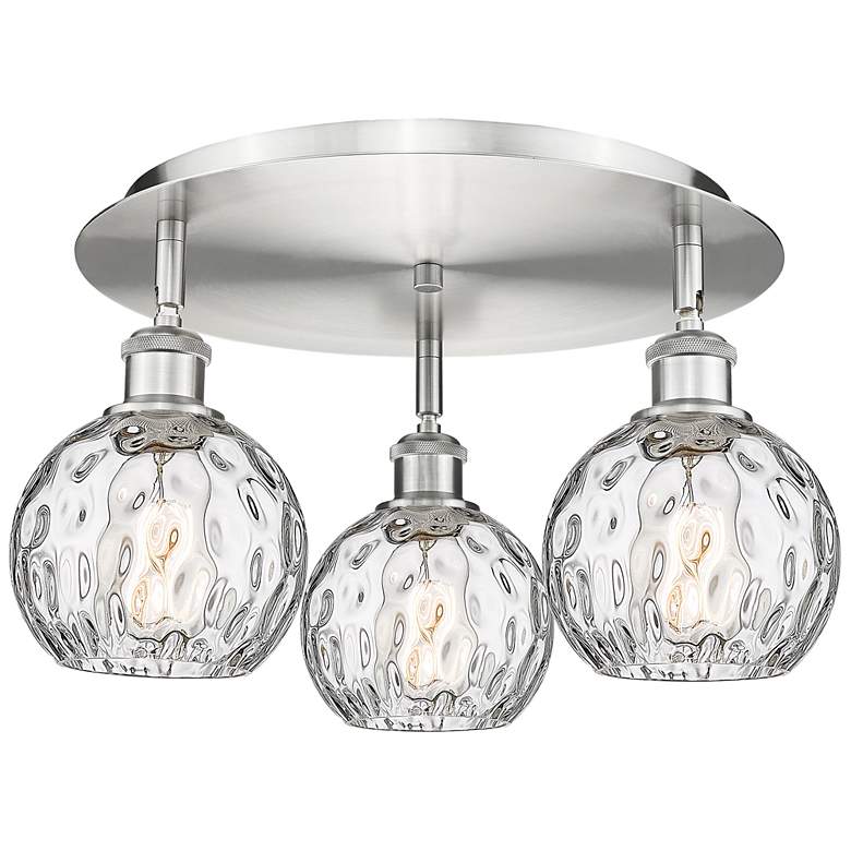 Image 1 Athens 17.63" Wide 3 Light Satin Nickel Flush Mount With Water Glass S