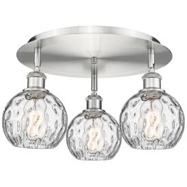 Athens 17.63" Wide 3 Light Satin Nickel Flush Mount With Water Glass S Athens 17.63" Wide 3 Light Satin Nickel Flush Mount With Water Glass S