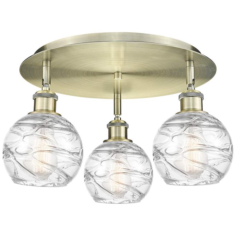 Image 1 Athens 17.63"W 3 Light Antique Brass Flush Mount With Deco Swirl Shade