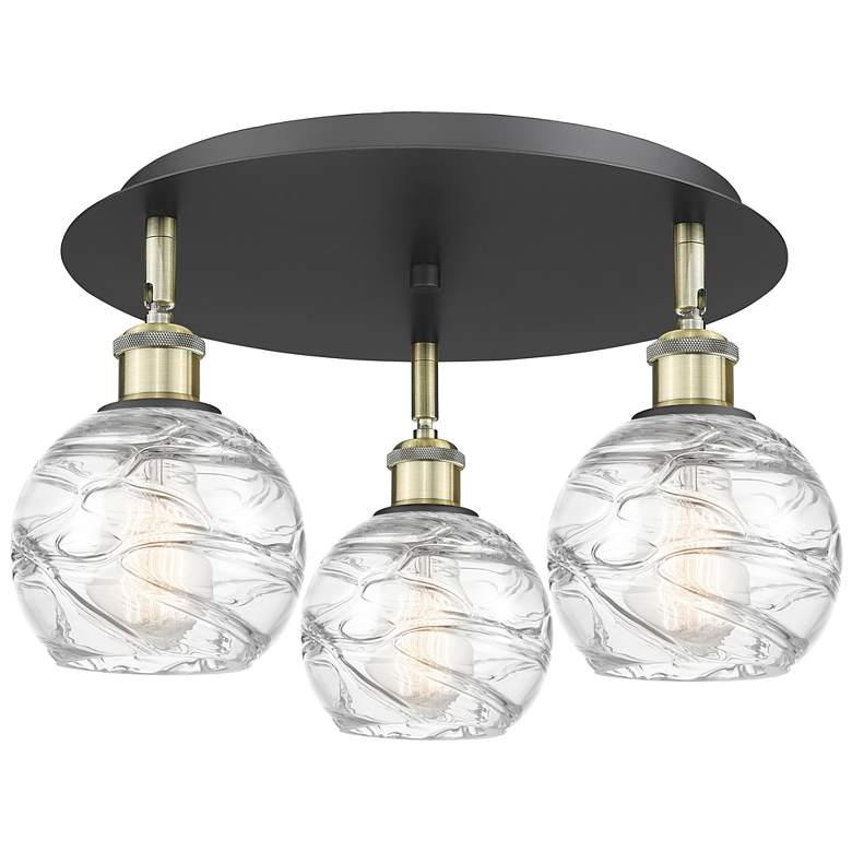 Image 1 Athens 17.63"W 3 Light Black Antique Brass Flush Mount w/ Deco Swirl S