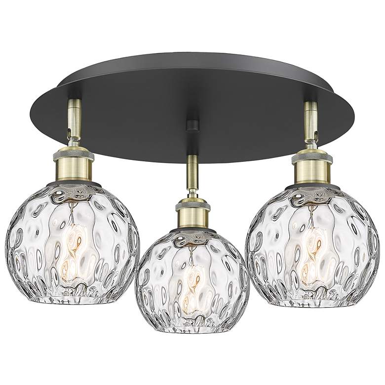 Image 1 Athens 17.63"W 3 Light Black Antique Brass Flush Mount w/ Water Glass