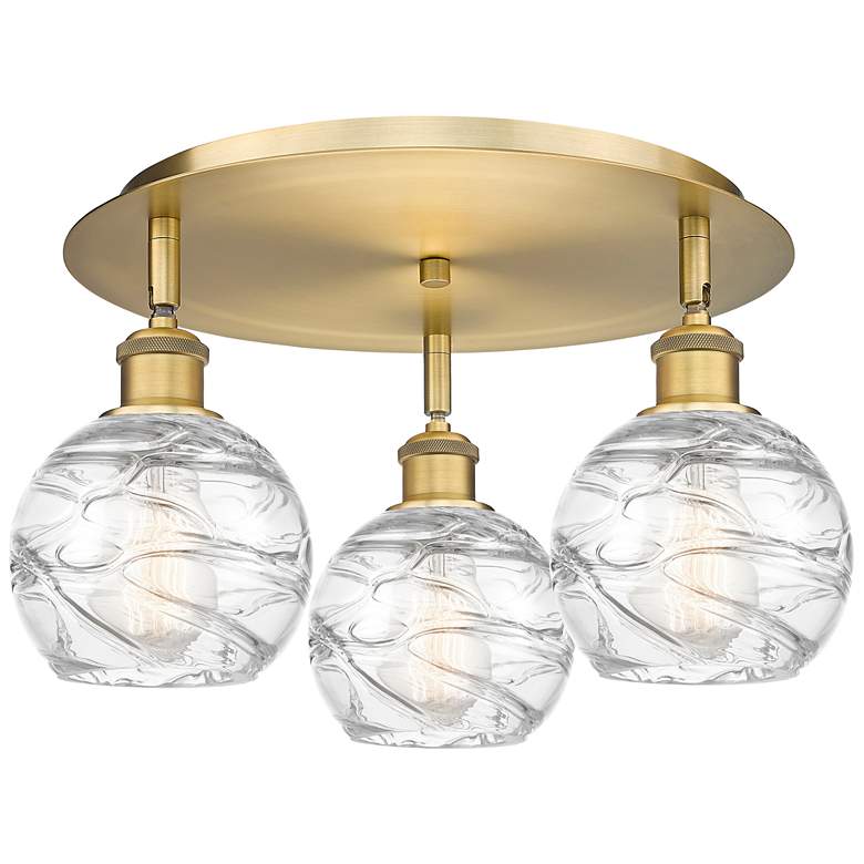 Image 1 Athens 17.63"W 3 Light Brushed Brass Flush Mount With Deco Swirl Shade