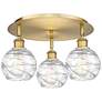 Athens 17.63"W 3 Light Brushed Brass Flush Mount With Deco Swirl Shade