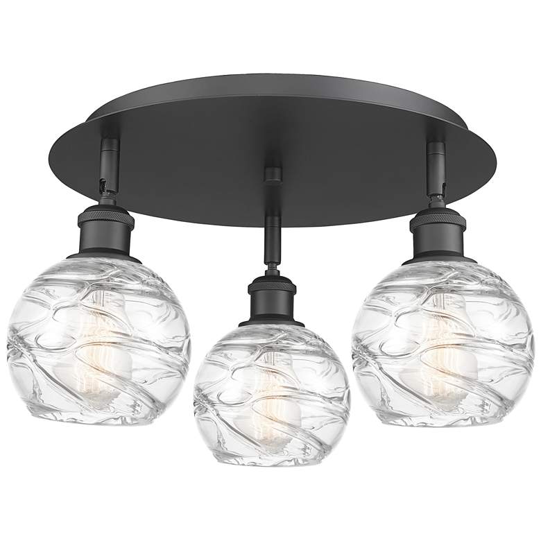 Image 1 Athens 17.63"W 3 Light Matte Black Flush Mount With Deco Swirl Glass S
