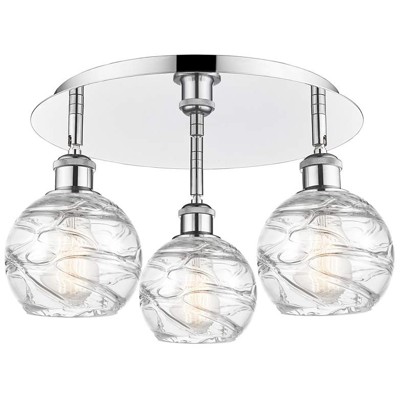 Image 1 Athens 17.63"W 3 Light Polished Chrome Flush Mount With Deco Swirl Sha