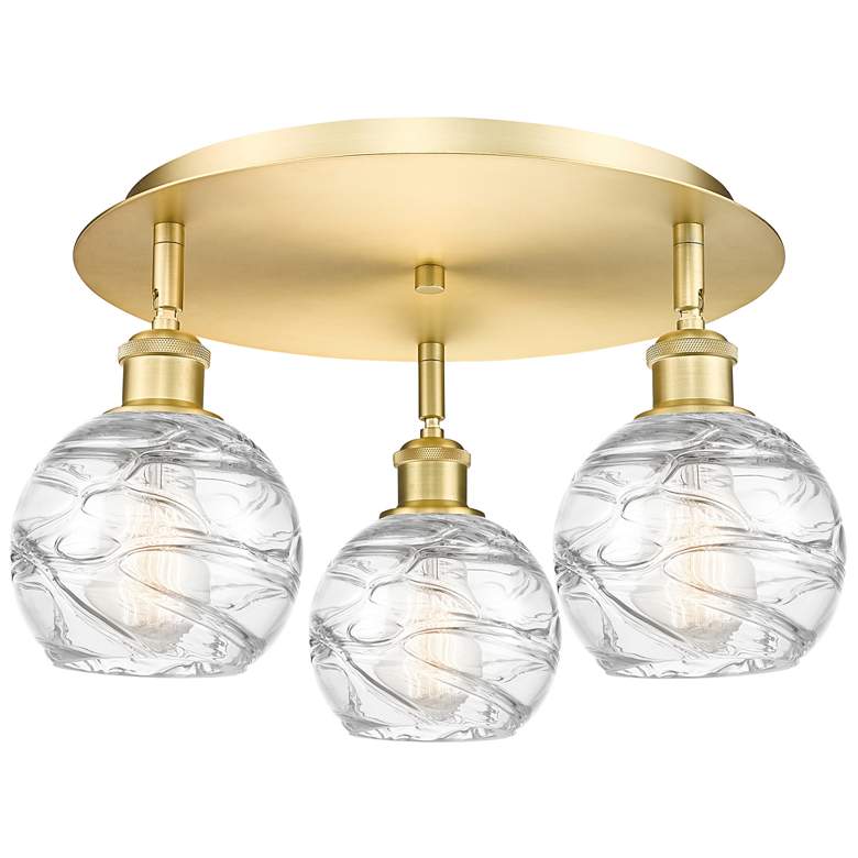 Image 1 Athens 17.63"W 3 Light Satin Gold Flush Mount With Deco Swirl Glass Sh