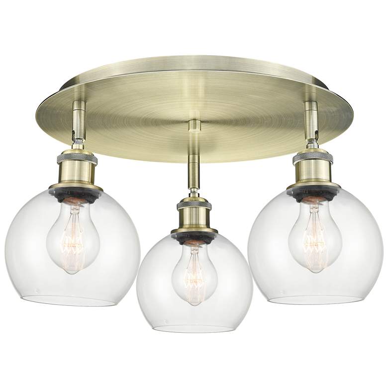 Image 1 Athens 17.75" Wide 3 Light Antique Brass Flush Mount With Clear Glass