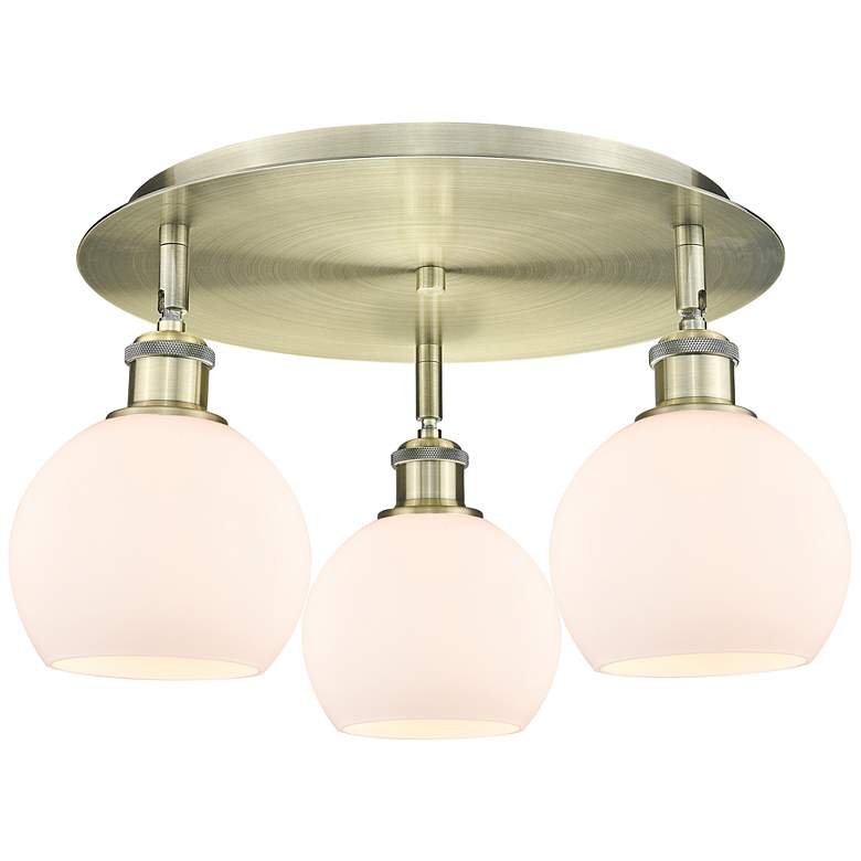 Image 1 Athens 17.75" Wide 3 Light Antique Brass Flush Mount With Matte White