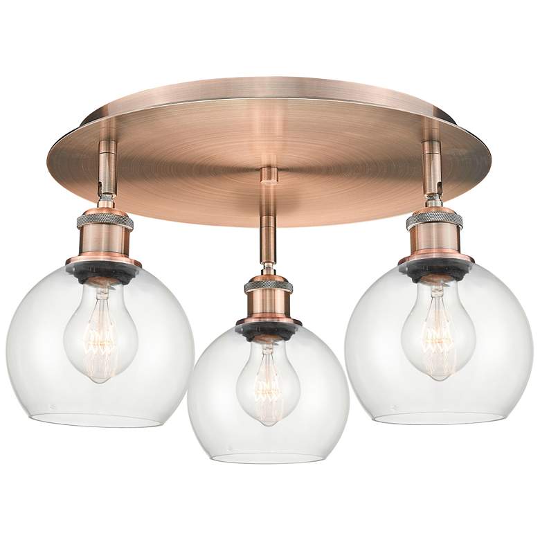 Image 1 Athens 17.75" Wide 3 Light Antique Copper Flush Mount w/ Clear Glass S