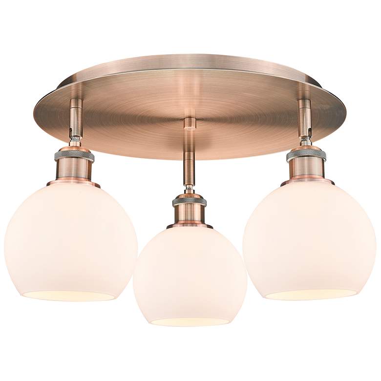 Image 1 Athens 17.75" Wide 3 Light Antique Copper Flush Mount w/ Matte White S