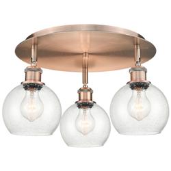 Athens 17.75&quot; Wide 3 Light Antique Copper Flush Mount With Seedy Shade
