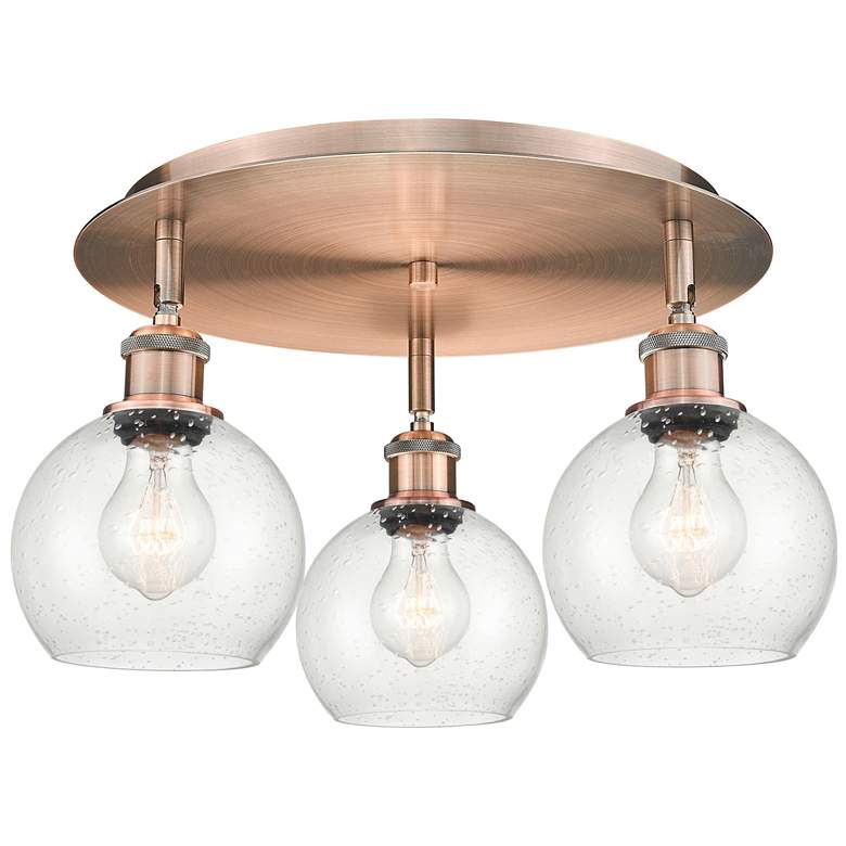 Image 1 Athens 17.75" Wide 3 Light Antique Copper Flush Mount With Seedy Shade