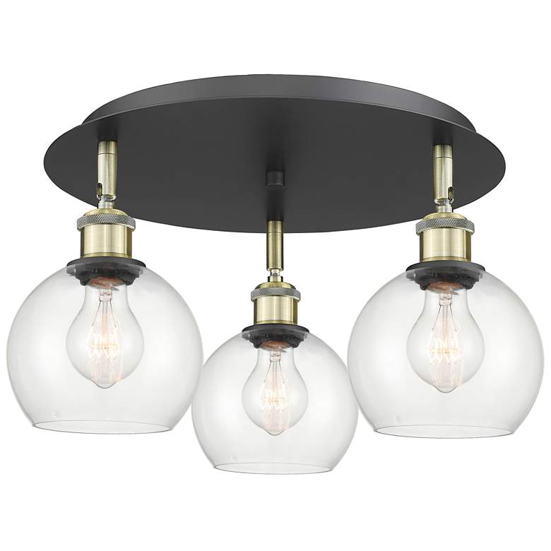 Image 1 Athens 17.75" Wide 3 Light Black Antique Brass Flush Mount With Clear