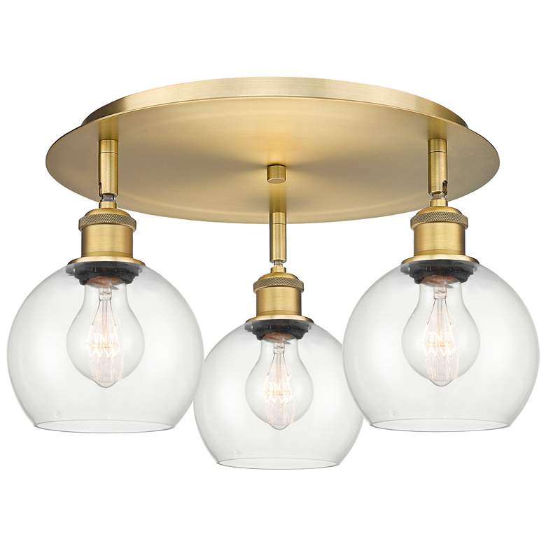 Image 1 Athens 17.75" Wide 3 Light Brushed Brass Flush Mount With Clear Glass