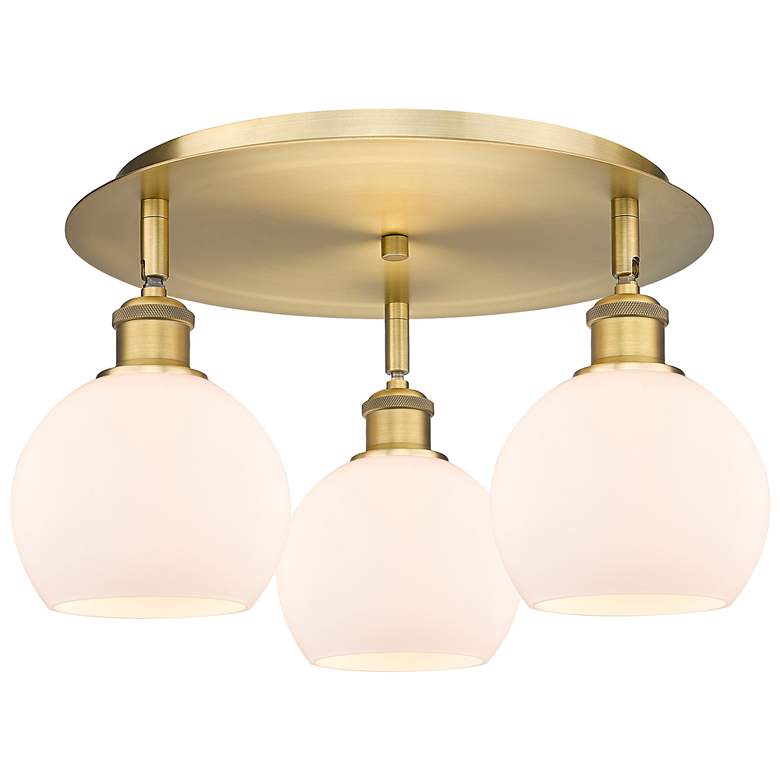 Image 1 Athens 17.75" Wide 3 Light Brushed Brass Flush Mount With Matte White