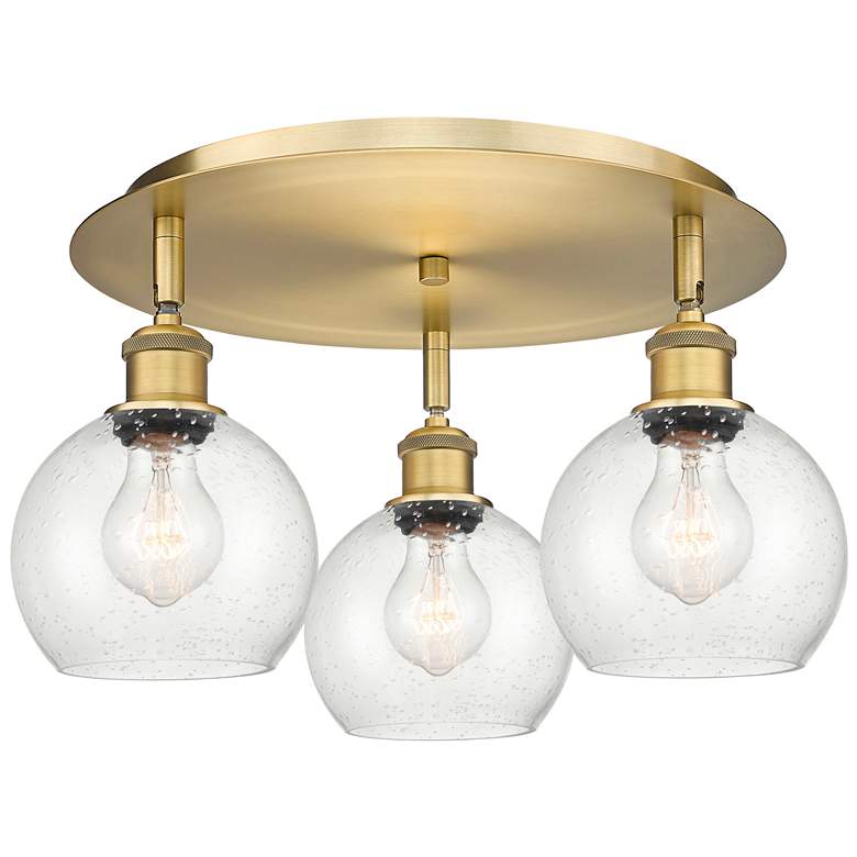 Image 1 Athens 17.75" Wide 3 Light Brushed Brass Flush Mount With Seedy Glass