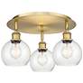 Athens 17.75" Wide 3 Light Brushed Brass Flush Mount With Seedy Glass