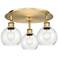Athens 17.75" Wide 3 Light Brushed Brass Flush Mount With Seedy Glass