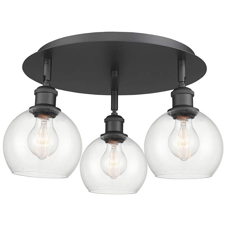 Image 1 Athens 17.75" Wide 3 Light Matte Black Flush Mount With Clear Glass Sh