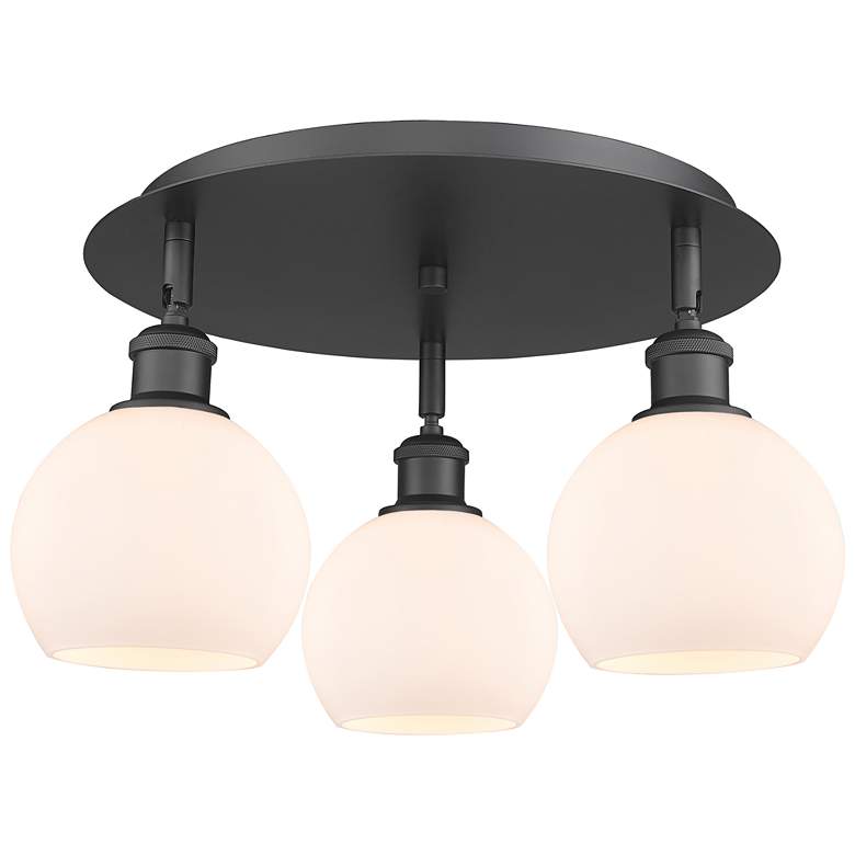 Image 1 Athens 17.75" Wide 3 Light Matte Black Flush Mount With Matte White Sh
