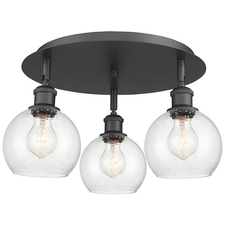 Image 1 Athens 17.75" Wide 3 Light Matte Black Flush Mount With Seedy Glass Sh