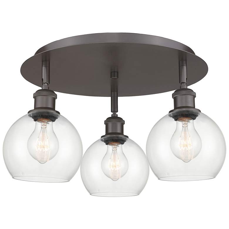 Image 1 Athens 17.75" Wide 3 Light Oil Rubbed Bronze Flush Mount With Clear Sh