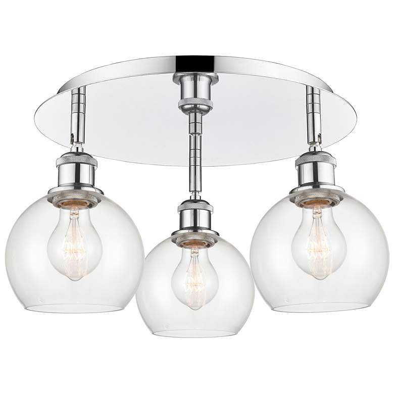 Image 1 Athens 17.75" Wide 3 Light Polished Chrome Flush Mount With Clear Shad