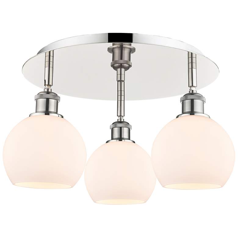 Image 1 Athens 17.75" Wide 3 Light Polished Nickel Flush Mount w/ Matte White