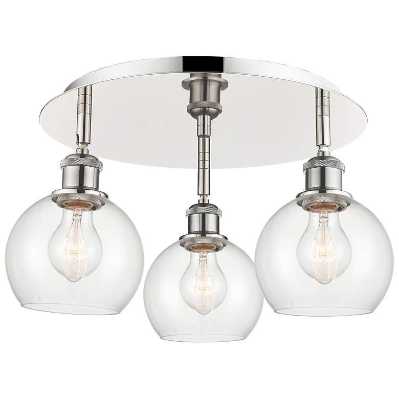 Image 1 Athens 17.75" Wide 3 Light Polished Nickel Flush Mount With Clear Shad