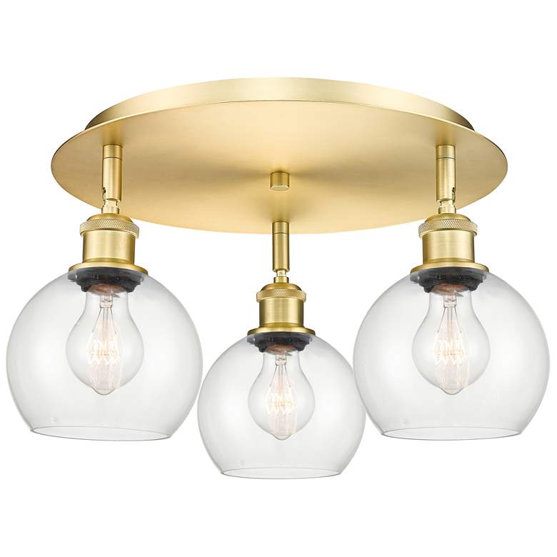 Image 1 Athens 17.75" Wide 3 Light Satin Gold Flush Mount With Clear Glass Sha