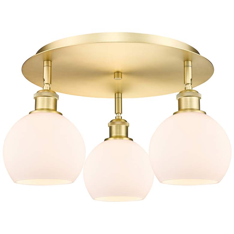 Image 1 Athens 17.75 inch Wide 3 Light Satin Gold Flush Mount With Matte White Sha