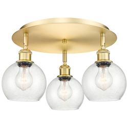 Athens 17.75&quot; Wide 3 Light Satin Gold Flush Mount With Seedy Glass Sha