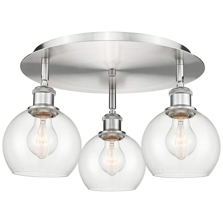 Image 1 Athens 17.75 inch Wide 3 Light Satin Nickel Flush Mount With Clear Glass S