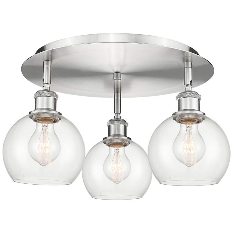 Image 1 Athens 17.75" Wide 3 Light Satin Nickel Flush Mount With Clear Glass S