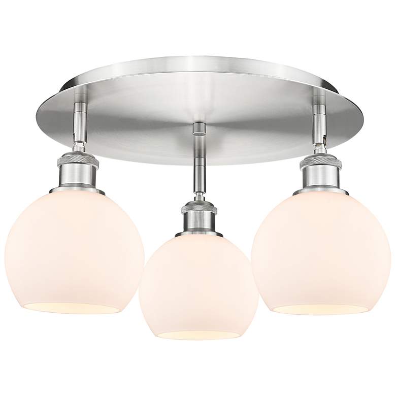 Image 1 Athens 17.75" Wide 3 Light Satin Nickel Flush Mount With Matte White S